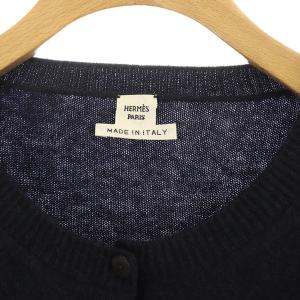 HERMES クルーネックカーディガン Hロゴ刺繍 42 紺