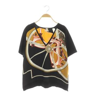 シルク切替Vネック半袖ニット 総柄 42