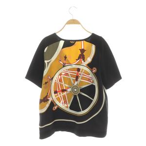 HERMES シルク切替Vネック半袖ニット 総柄 42