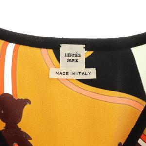 HERMES シルク切替Vネック半袖ニット 総柄 42
