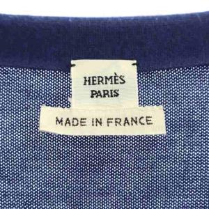 HERMES シルク切替 Vネックニットカーディガン 総柄 40 ネイビー