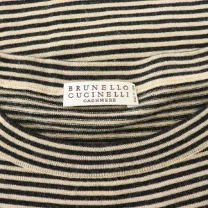 BRUNELLO CUCINELLI ウールカシミヤ混ボーダーTシャツ L ベージュ