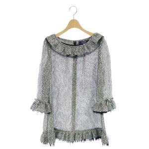 21SS サマーツイードチュニック 七分袖 リネン混 38 ブラック ホワイト