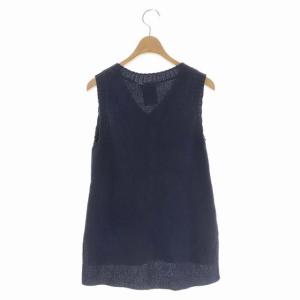 CHANEL Vネックニットノースリーブプルオーバー ベスト 34 青 黒 P51262K06578