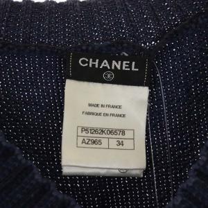 CHANEL Vネックニットノースリーブプルオーバー ベスト 34 青 黒 P51262K06578