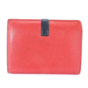 CELINE ストラップウォレット 二つ折り財布 カーフスキン ゴールド金具 レッド ブルー