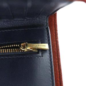 CELINE ストラップウォレット 二つ折り財布 カーフスキン ゴールド金具 レッド ブルー