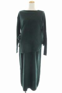 21AW 2点セット woolレイヤードニットOP ワンピース 長袖 ロング セーター デザイン カーキ