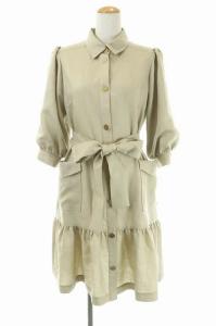 21SS トリアセティアードシャツワンピース 七分袖 ロング 38 ベージュ