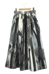 AKIRANAKA フレアスカート リーフ柄 36 ホワイト