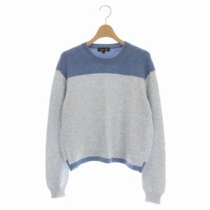 バイカラーカシミヤニット セーター 長袖 プルオーバー ブルー ライトブルー