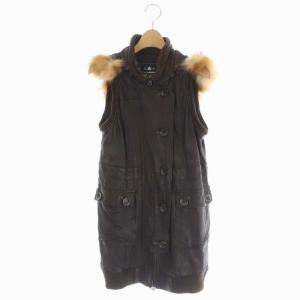 ラムレザーベスト フォックスファー フード 36 ブラウン
