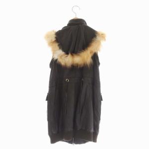 GRACE CONTINENTAL ラムレザーベスト フォックスファー フード 36 ブラウン
