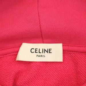 CELINE エディスリマン 21SS フード&CELINEプリントルーズスウェットパーカー L ピンク