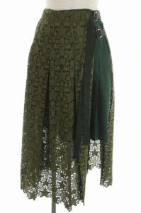 星柄レース巻きスカート プリーツ ロング 1 カーキ