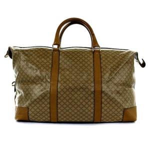 CELINE マカダム柄 ボストンバッグ ハンドバッグ 総柄 牛革 PVC ブラウン