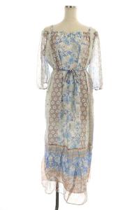 19SS パネルプリントロングワンピース オフショルダー 七分袖 36 マルチカラー