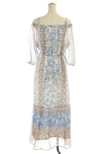 GRACE CONTINENTAL 19SS パネルプリントロングワンピース オフショルダー 七分袖 36 マルチカラー