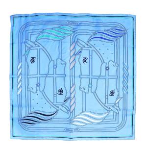 カレ70 QUADRIGE スカーフ シルク 馬柄 ブルー