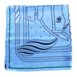 HERMES カレ70 QUADRIGE スカーフ シルク 馬柄 ブルー