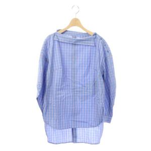 バックボタンチェックブラウス 38 ブルー