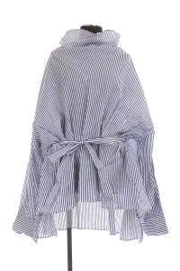 20AW ベルト付きストライプブラウス 長袖 ワイド 38 ブルー