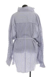 ENFOLD 20AW ベルト付きストライプブラウス 長袖 ワイド 38 ブルー