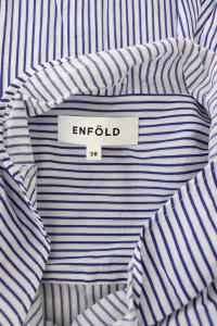 ENFOLD 20AW ベルト付きストライプブラウス 長袖 ワイド 38 ブルー