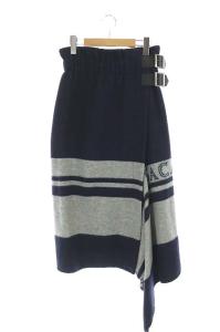 Buckle Skirt スカート ブランケット ロゴ ロング タイト 2 グレー ネイビー
