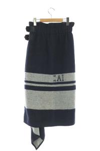 sacai Buckle Skirt スカート ブランケット ロゴ ロング タイト 2 グレー ネイビー
