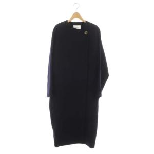 ウールリバーアシンメトリーノーカラーコート ロング 38