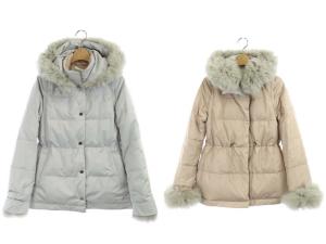 GRACE CONTINENTAL レッキスラビットファーダウンジャケット リバーシブル フード付き 36 グレー ベージュ