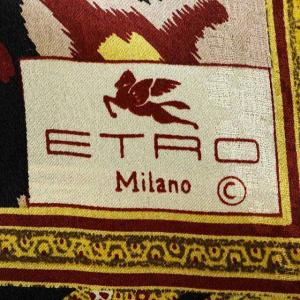 ETRO スカーフ 総柄 シルク ブラウン イエロー