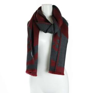 Alexander McQueen マフラー スカルモチーフ ウール フリンジ バイカラー F グレー レッド