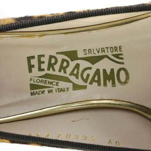 Salvatore Ferragamo パンプス ハラコ レオパード柄 リボン クリアヒール チャンキーヒール 6 ブラウン
