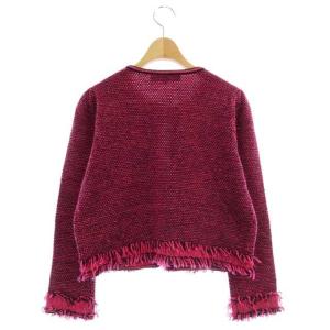 M'S GRACY ニットカーディガン 長袖 ショート丈 フリンジ リボン付き 40 ピンク ブラック