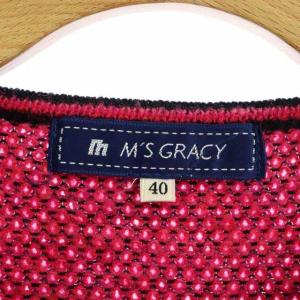 M'S GRACY ニットカーディガン 長袖 ショート丈 フリンジ リボン付き 40 ピンク ブラック