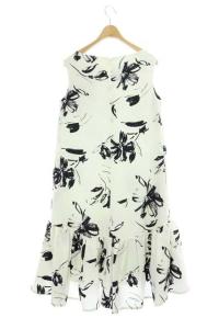 CELFORD 19SS モノトーン花柄Aラインワンピース ノースリーブ 36 ホワイト ブラック