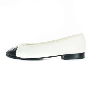 CHANEL ココマーク バレエシューズ パンプス リボン ラウンドトゥ 切替 24.0cm