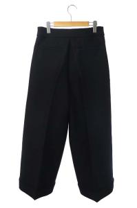 ebure ワイドパンツ ウール ロールアップ センタープレス ブラック