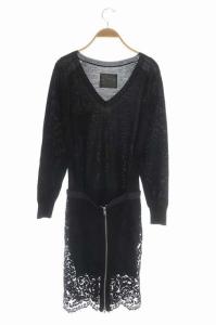 sacai Vネックウールニットワンピース ブラック