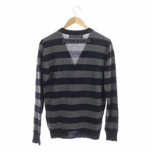 DSQUARED2 ボーダーロゴカーディガン Vネック ウール S グレー