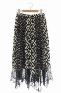 20AW バイカラー花柄プリーツスカート 36 ブラック