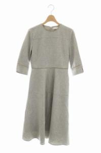 合皮使いワンピース ロング フレア 千鳥格子柄 ミント ホワイト