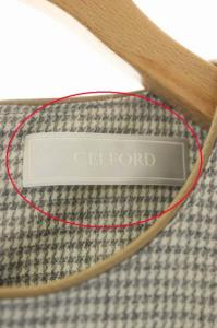 CELFORD 合皮使いワンピース ロング フレア 千鳥格子柄 ミント ホワイト