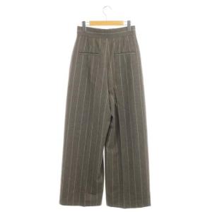 ebure ウールカシミヤ混ストライプワイドパンツ 38 グレージュ