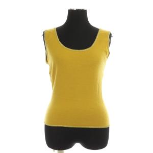カシミヤノースリーブニット タンクトップ カットソー ラメ S イエロー