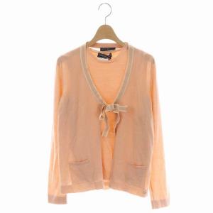 リボンデザインアンサンブルニット カーディガン 長袖 ウール M サーモンピンク