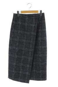 チェックラップスカート ロング タイト グレー ネイビー ブラウン