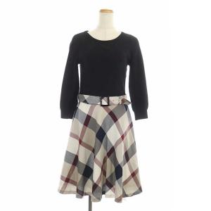 ベルト付チェック切替ワンピース 38 ブラック
